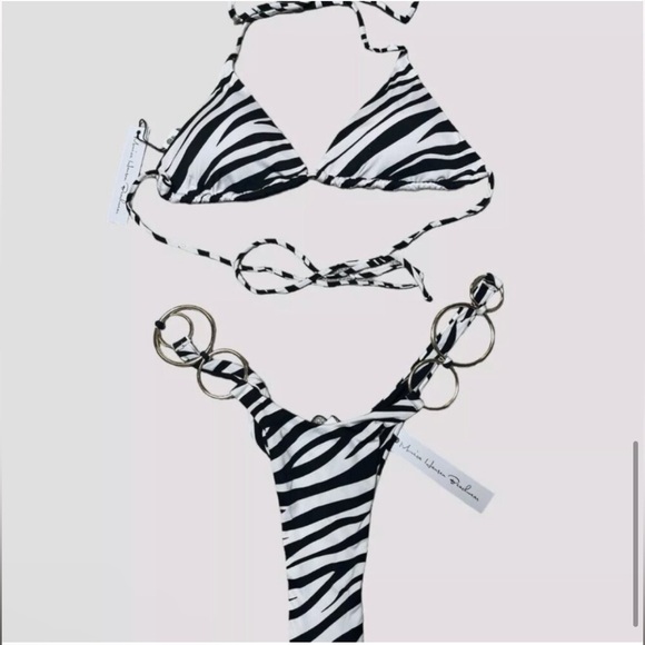 NWT MONICA HANSEN Wild Stripes String Bikini Set Top & Bottom Zebra Animal Print - Picture 2 of 11